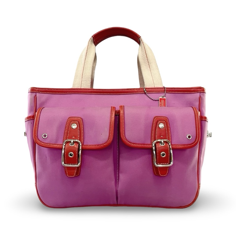 Coach Pink Tote with Red Trim and Cream Handles